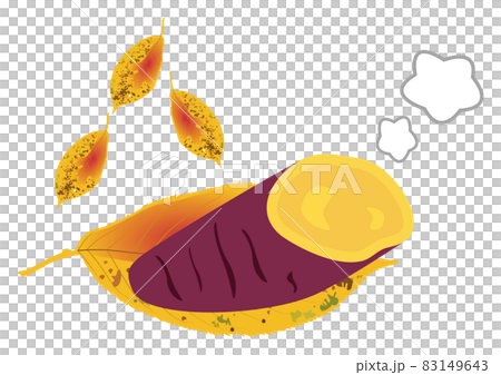 「紅葉した落ち葉と焼き芋」半分  湯気 83149643