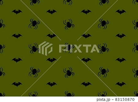 Seamless pattern with spiders and bats on green background. Halloween party decoration. Festive print for paper, textile, holiday and design 83150870
