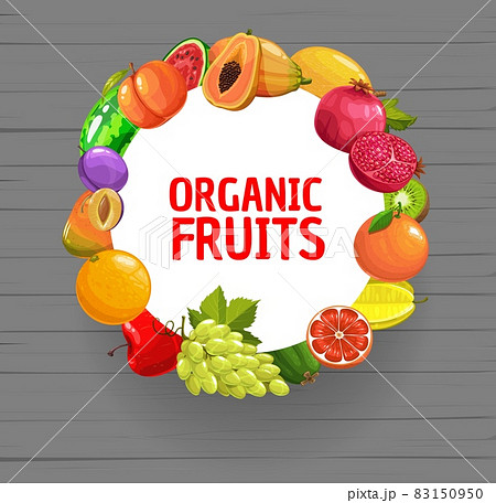 Fresh Organic Fruits Round Banner Tropical And のイラスト素材