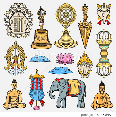 Buddhism Indian Religion Sacred Symbols のイラスト素材
