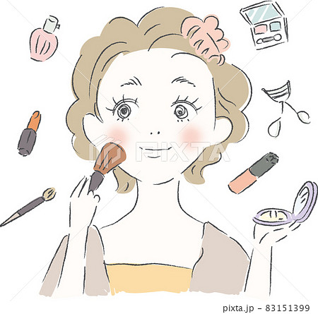 コスメに囲まれた化粧をする女性 83151399