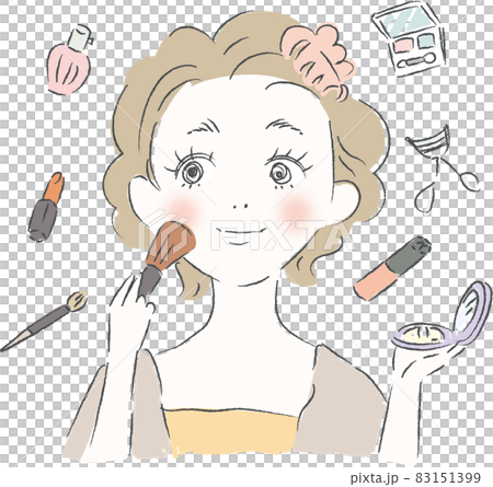一個化妝的女人被化妝品包圍 83151399