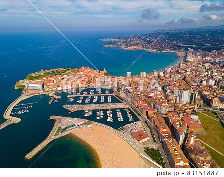 View from drone of Gijon overlooking of sports port 83151887