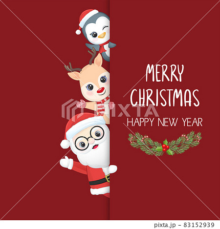 Cute Santa and animals. Christmas and New Year illustration 83152939