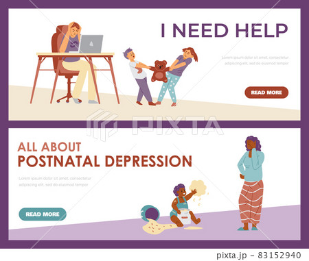 Set of web banners with concept of maternal depression, constant stress Set of web banners with concept of maternal depression, constant stress 83152940