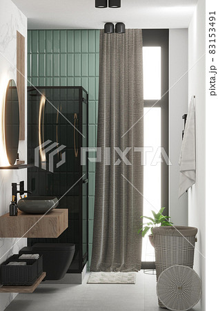 3d rendering of marble bathroom with green mint tile 83153491