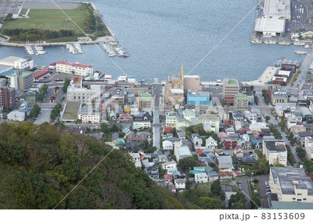 函館山展望台から俯瞰して撮った路面電車（函館どつく5系統） 83153609