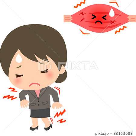 筋肉痛になった女性と筋肉のキャラクター 筋肉痛になった女性と筋肉のキャラクター 83153688