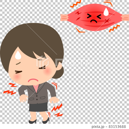 筋肉痛になった女性と筋肉のキャラクター 筋肉痛になった女性と筋肉のキャラクター 83153688