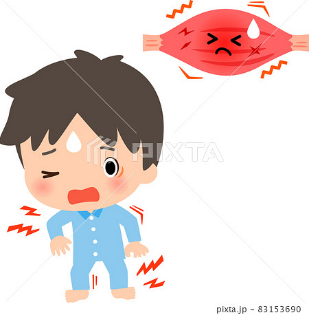 筋肉痛になったパジャマ姿の若い男性 83153690