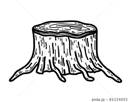 Tree stump isolated on white background in doodle style 83154055