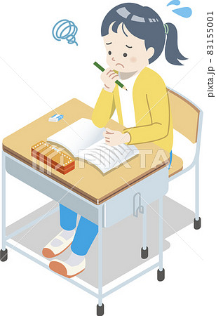 授業、悩む女子小学生 授業、悩む女子小学生 83155001