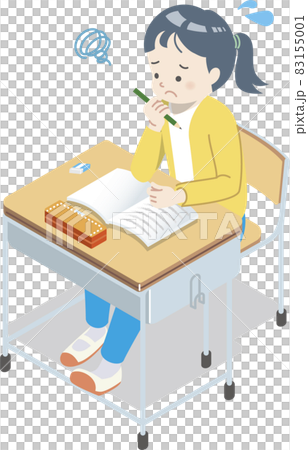 授業、悩む女子小学生 授業、悩む女子小学生 83155001