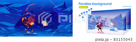 Parallax background with scuba diver and shark 83155043