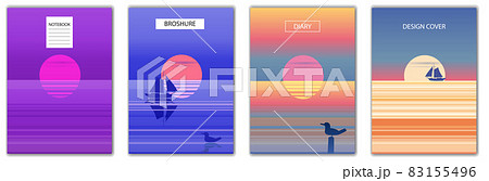 Set Cover backgrounds design template for book, notebook, flyer, banner, poster, card. Abstract seascape ocean sunset view minimalist style. Vector illustration 83155496