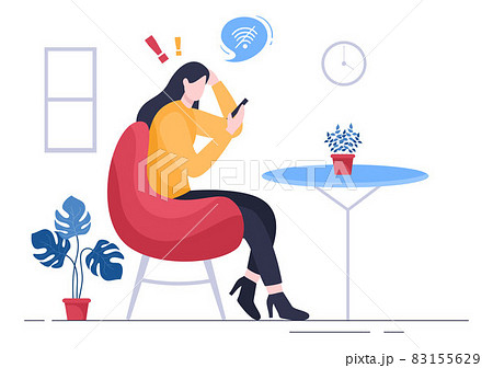 Lost Wireless Connection or Disconnected Cable, No Wifi Signal Internet, Page Not Found on Display Smartphone Screen. Background Vector Illustration 83155629
