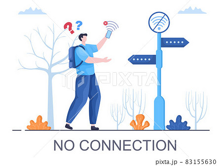 Lost Wireless Connection or Disconnected Cable, No Wifi Signal Internet, Page Not Found on Display Smartphone Screen. Background Vector Illustration 83155630