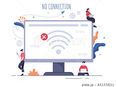 Lost Wireless Connection or Disconnected Cable, No Wifi Signal Internet, Page Not Found on Display Smartphone Screen. Background Vector Illustration 83155631