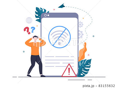 Lost Wireless Connection or Disconnected Cable, No Wifi Signal Internet, Page Not Found on Display Smartphone Screen. Background Vector Illustration 83155632