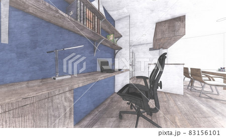 リビング内観パース　テレワークデスク有り 83156101