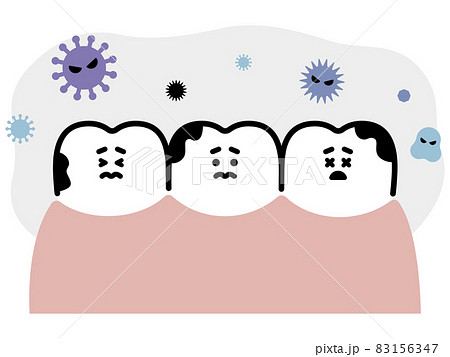 虫歯と菌だらけの口内環境 キャラクターのイラスト素材