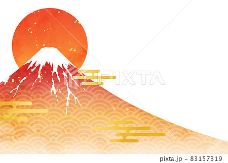 富士山と初日の出の22年年賀状テンプレートのベクターイラスト 赤富士 のイラスト素材