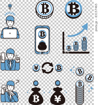 Cryptocurrency 加密資產比特幣 BTC FX 貨幣商業投資形像人男性插圖 Cryptocurrency 加密資產比特幣 BTC FX 貨幣商業投資形像人男性插圖 83157465