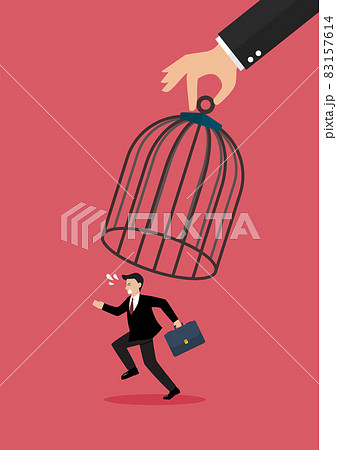 Businessman run away from stomping foot 83157614