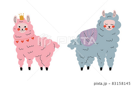 Pretty Wooly Llama or Alpaca as Adorable Fairy Animal Vector Set 83158145