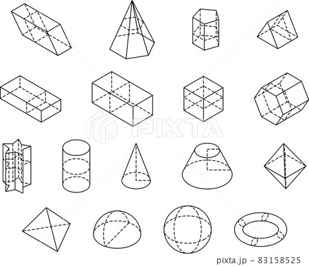 Black outline isometric basic shapes isolated Black outline isometric basic shapes isolated 83158525