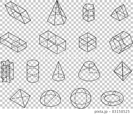 Black outline isometric basic shapes isolated Black outline isometric basic shapes isolated 83158525