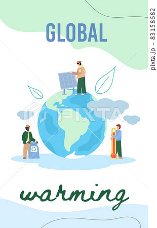 Global warming banner or card, poster template flat cartoon vector illustration. 83158682