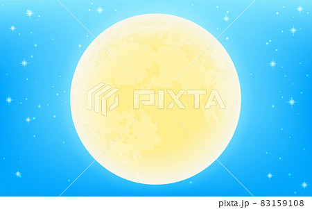 キラキラした星空に浮かぶ満月のイラスト素材