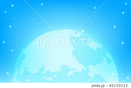 キラキラした青い宇宙に浮かぶ幻想的な地球のイラスト素材