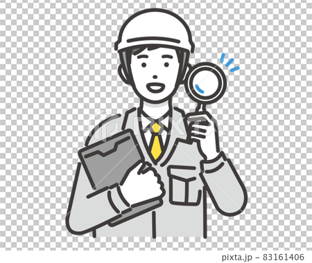 虫眼鏡を持つ作業員のベクターイラスト素材／コミュニケーション／現場監督／工事／リフォーム 83161406
