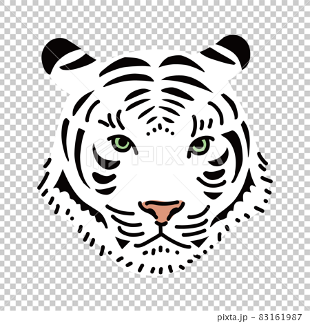 ホワイトタイガー トラの顔だけイラスト リアルアイコンのイラスト素材