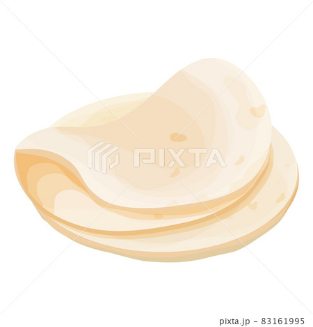 Lavash, tortilla. Mexican cuisine ingredient in cartoon style isolated on white background. Fast food, traditional bread. 83161995