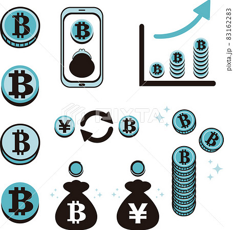 仮想通貨　暗号資産　ビットコイン　BTC　FX　お金　ビジネス　投資　イメージ　イラスト素材セット 83162283