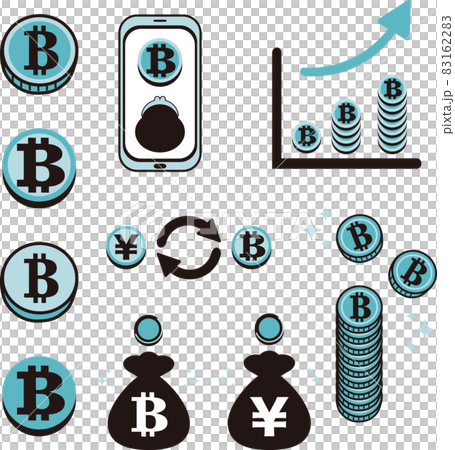 仮想通貨　暗号資産　ビットコイン　BTC　FX　お金　ビジネス　投資　イメージ　イラスト素材セット 83162283