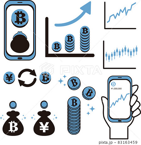 仮想通貨　暗号資産　ビットコイン　BTC　FX　お金　ビジネス　投資　イメージ　イラスト素材セット 83163459