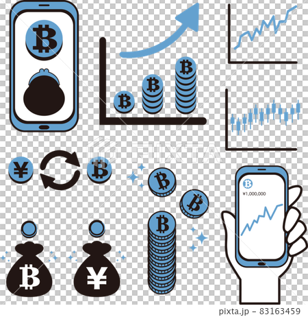 仮想通貨　暗号資産　ビットコイン　BTC　FX　お金　ビジネス　投資　イメージ　イラスト素材セット 83163459
