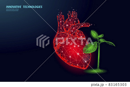 3D heart in green leaves. Harmony feeling happy emotion psychology concept. Mental health soul therapist mind balance. Low poly vector illustration 83165303