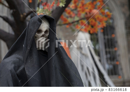 human skull in black hooded concept on copy space human skull in black hooded concept on copy space 83166618