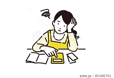 人物 家計管理する主婦_悩む 83166741