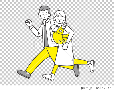 走る人物 イラスト素材 赤ちゃんを抱っこする夫婦のイラスト素材
