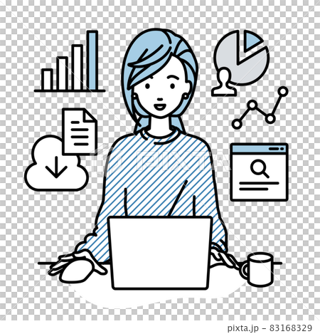 一位遠程工作的女性坐在辦公桌前,打開她的電腦進行研究、分析數據和編寫報告 一位遠程工作的女性坐在辦公桌前,打開她的電腦進行研究、分析數據和編寫報告 83168329