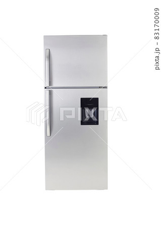 New Refrigerator Isolated on White Background. Modern Kitchen and Domestic Major Appliances. New Refrigerator Isolated on White Background. Modern Kitchen and Domestic Major Appliances. 83170009