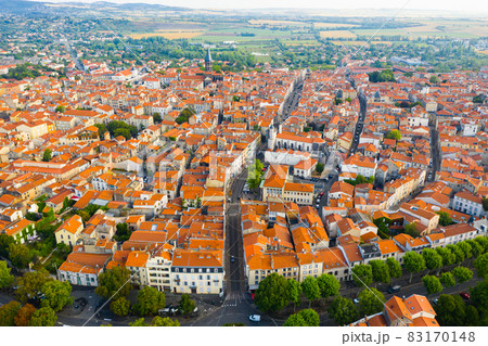 General aerial view of French commune of Riom in summer, France General aerial view of French commune of Riom in summer, France 83170148