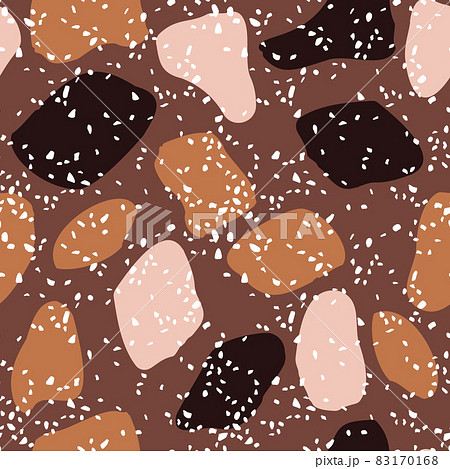 Seamless pattern terrazzo isolated on brown background. Vintage stone floor. Textile design fashion print. 83170168