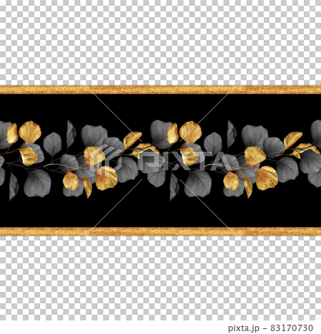 Floral seamless pattern with black and gold leaves. Decorative border background. 83170730